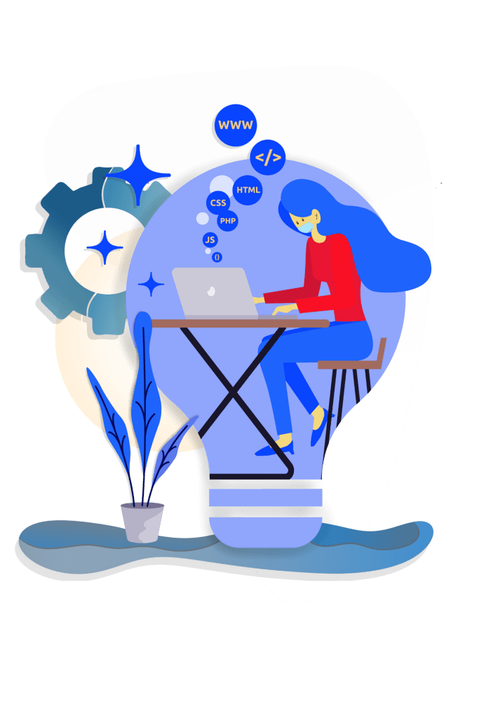 Girl using laptop and coding vector